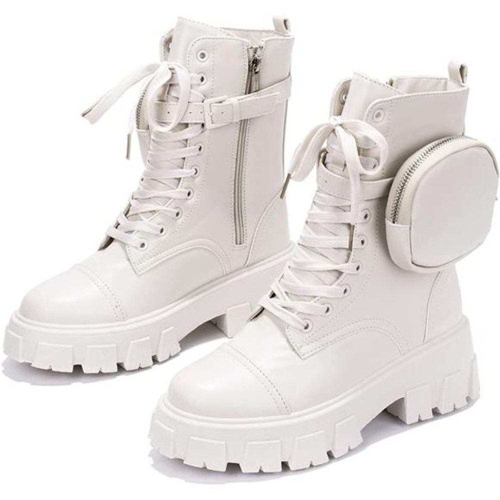 Women's Combat Platform Boots with Chunky Block Heels, High Tops Boots